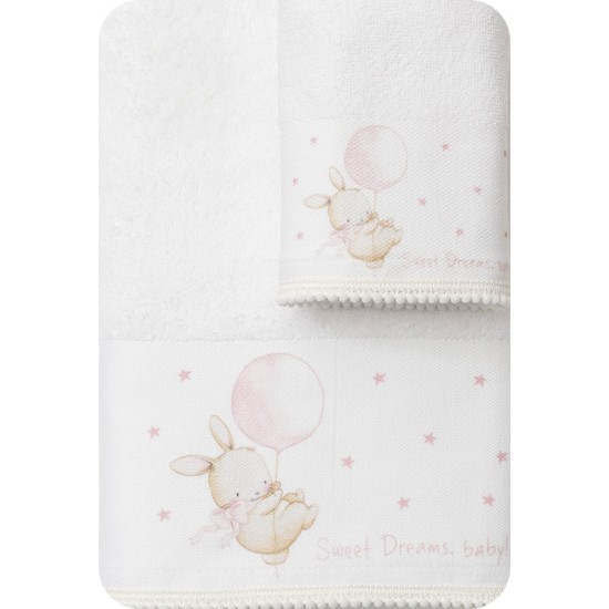 Πετσέτες Σετ 2ΤΜΧ Sweet Dreams Baby Λευκό-Ροζ  70 x 120 / 30 x 50 cm