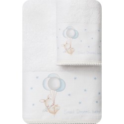 Πετσέτες Σετ 2ΤΜΧ Sweet Dreams Baby Λευκό-Σιέλ  70 x 120 / 30 x 50 cm