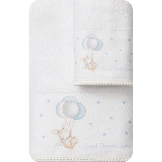 Πετσέτες Σετ 2ΤΜΧ Sweet Dreams Baby Λευκό-Σιέλ 70 x 120 / 30 x 50 cm Πετσέτες Σετ 2ΤΜΧ Sweet Dreams Baby Λευκό-Σιέλ 70 x 120 / 30 x 50 cm