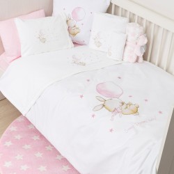 Σεντόνια Κούνιας Σετ Sweet Dreams Baby Λευκό-Ροζ  (2) 120 x 160 cm + 30 x 40 cm